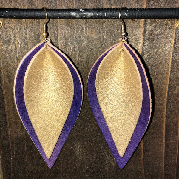 PURPLE AND GOLD DOUBLE LEAF EARRINGS