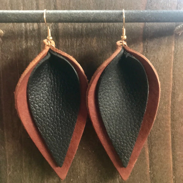BISON AND BLACK DOUBLE LEAF EARRINGS