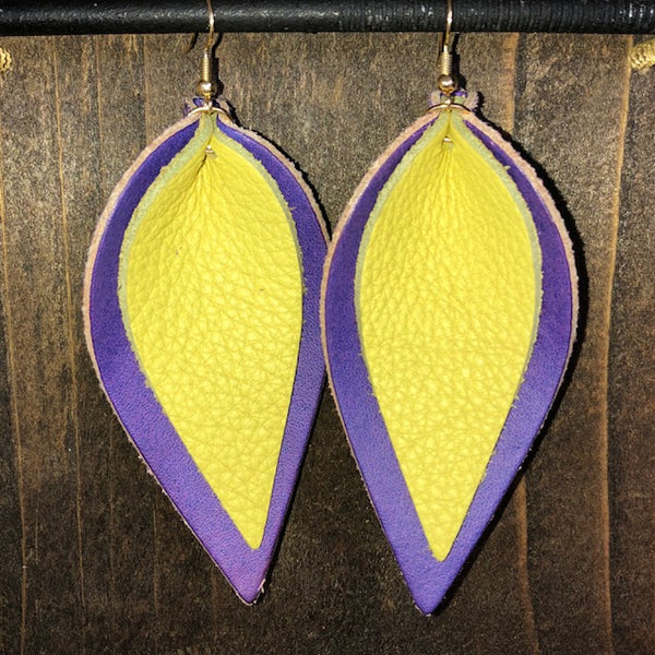 PURPLE AND YELLOW DOUBLE LEAF EARRINGS