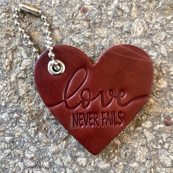 Love Never Fails Heart Bag Tag