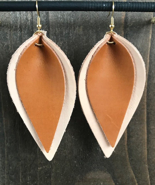 NATURAL AND ORANGE DOUBLE LEAF EARRINGS