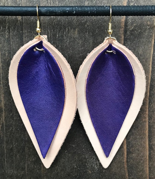 NATURAL AND PURPLE DOUBLE LEAF EARRINGS