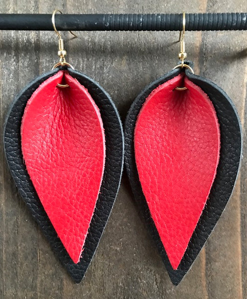 BLACK AND RED DOUBLE LEAF EARRINGS