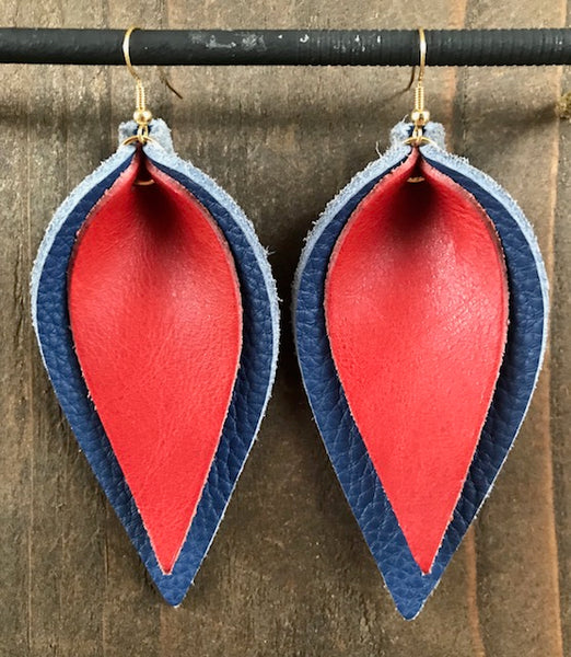 BLUE AND RED DOUBLE LEAF EARRINGS