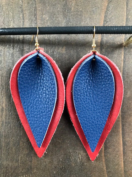 RED AND BLUE DOUBLE LEAF EARRINGS