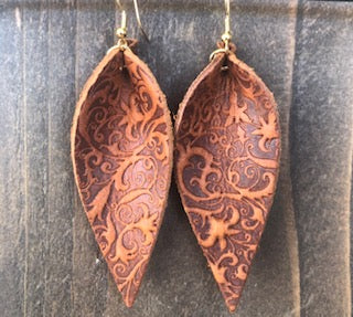 Tooled Bison Leaf Earrings