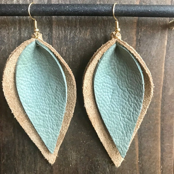 SUEDE AND MINT DOUBLE LEAF EARRINGS