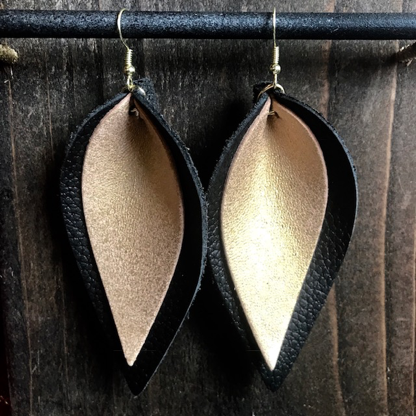 BLACK AND GOLD DOUBLE LEAF EARRINGS